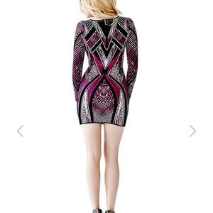 GUESS brand Dress. Black silver & fuchsia body con